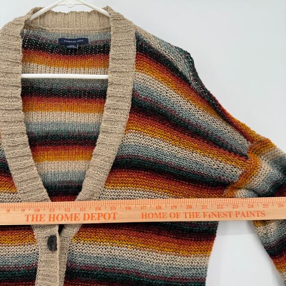 American Eagle Cardigan Striped Y2K Preppy Button Up Size Medium Rainbow Long - Picture 9 of 9
